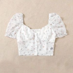 Ruched Bust Daisy Floral Swiss Dot Blouse